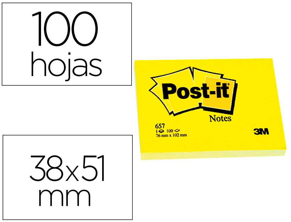 BLOCO DE NOTAS ADESIVAS POST-IT POST-IT AMARELO 50 X 38 MM