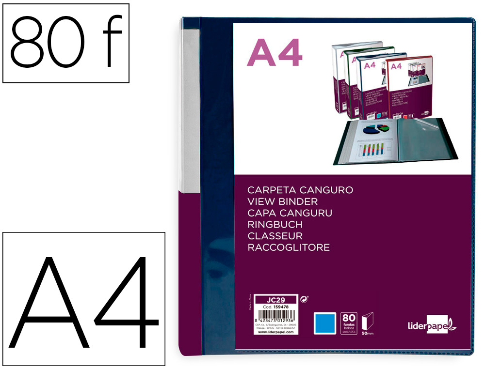 PASTA CANGURU LIDERPAPEL 80 BOLSAS POLIPROPILENO DIN A4 AZUL TRANSLUCIDO CAPA E LOMBADA PERSONALIZAVEL