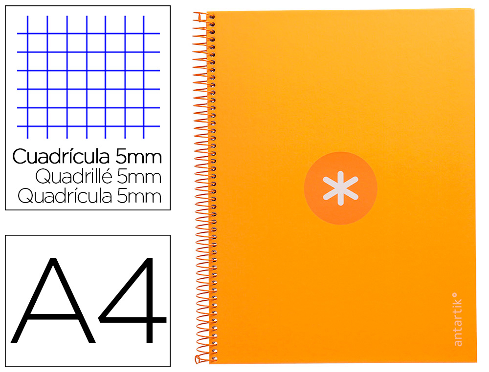 CADERNO ESPIRAL A4 MICRO ANTARTIK CAPA FORRADA 80F 90 GR QUADRICULA 5MM 1 BANDA 4 FUROS COR MOSTARDA