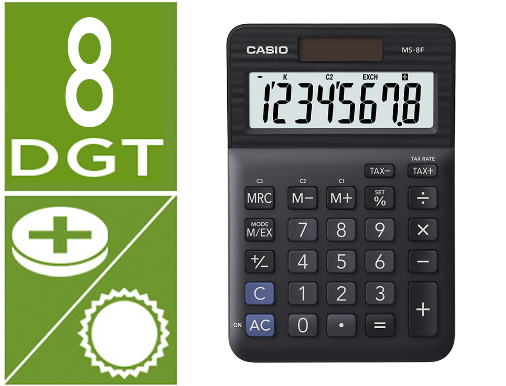 CALCULADORA CASIO MS-8F DE SECRETARIA 8 DIGITOS TAX +/- COR PRETO