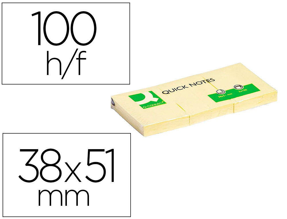 BLOCO DE NOTAS ADESIVAS Q-CONNECT AMARELO 38 X 51 MM COM 100 FOLHAS