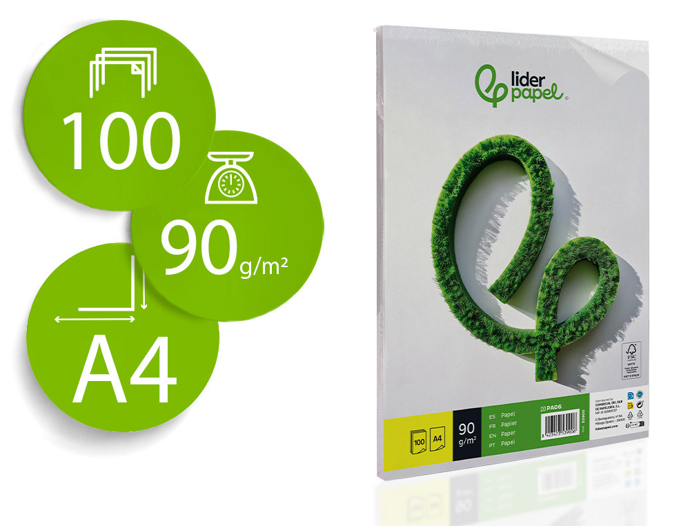PAPEL LIDERPAPEL DIN A4 90 GR EMBALAGEM DE 100 FOLHAS