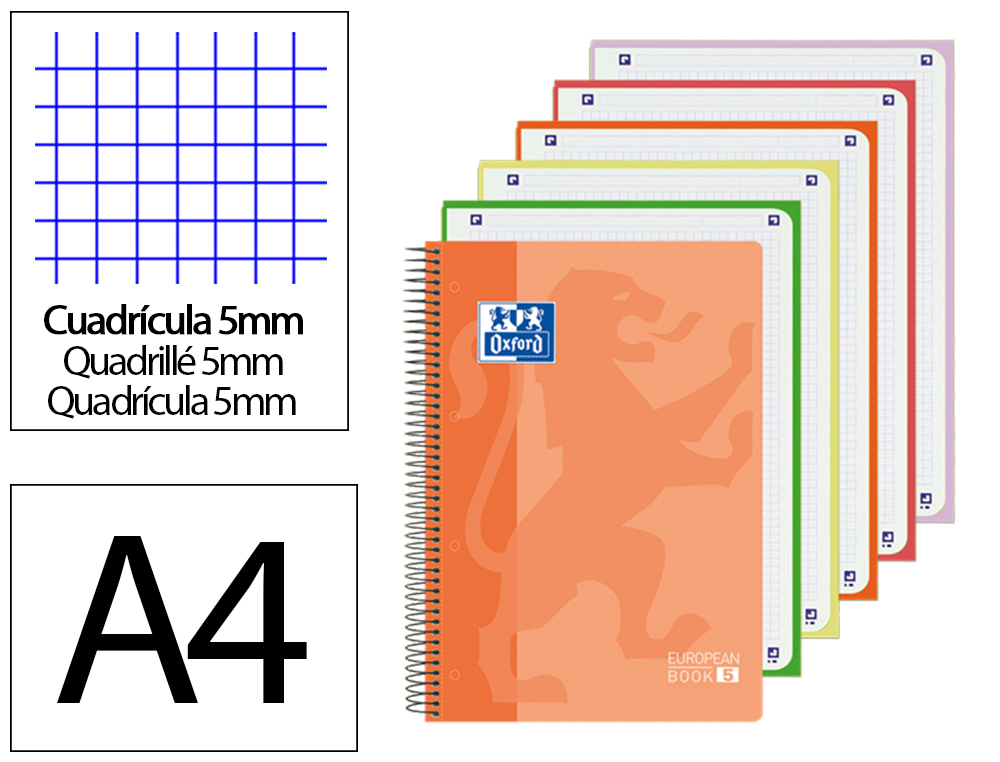 CADERNO ESPIRAL OXFORD CAPA PLASTICO OPTIK PAPER MICROPERFURADO DIN A4 120 FOLHAS + 50% QUADRICULA 5 MM