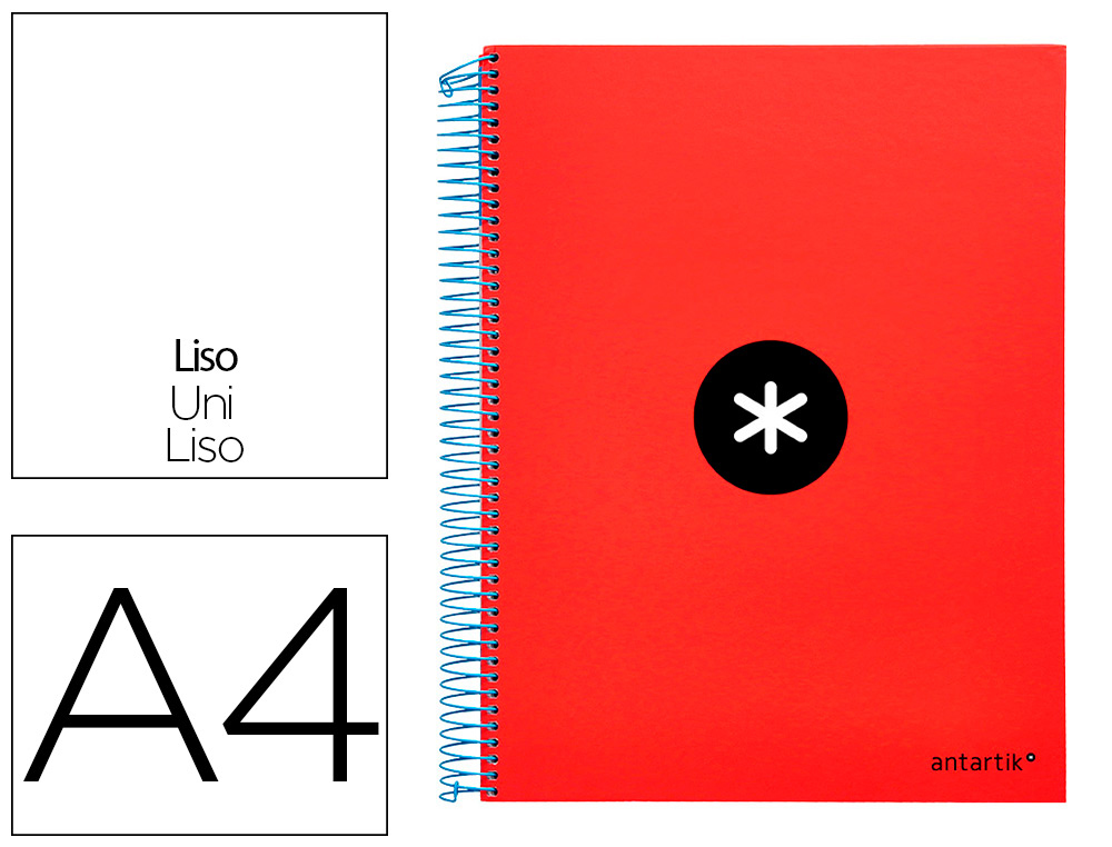 CADERNO ESPIRAL DIN A4 ANTARTIK CAPA FORRADA 120 F 100 GR LISO COM BANDAS DE CORES 4 FUROS COR VERMELHO