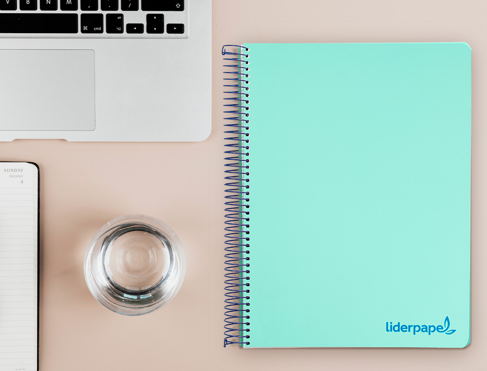 CADERNO ESPIRAL LIDERPAPEL DIN A4 WONDER CAPA PLASTICO 120 F 90 GR QUADRICULA 5 MM 5 BANDAS DE CORES 4 FUROS VERDE