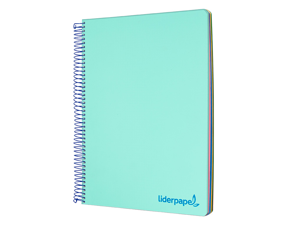 CADERNO ESPIRAL LIDERPAPEL DIN A4 WONDER CAPA PLASTICO 120 F 90 GR QUADRICULA 5 MM 5 BANDAS DE CORES 4 FUROS VERDE