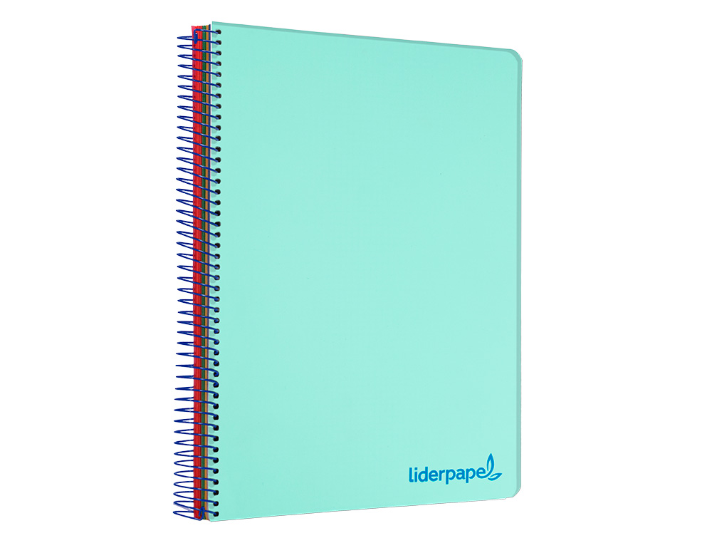 CADERNO ESPIRAL LIDERPAPEL DIN A4 WONDER CAPA PLASTICO 120 F 90 GR QUADRICULA 5 MM 5 BANDAS DE CORES 4 FUROS VERDE