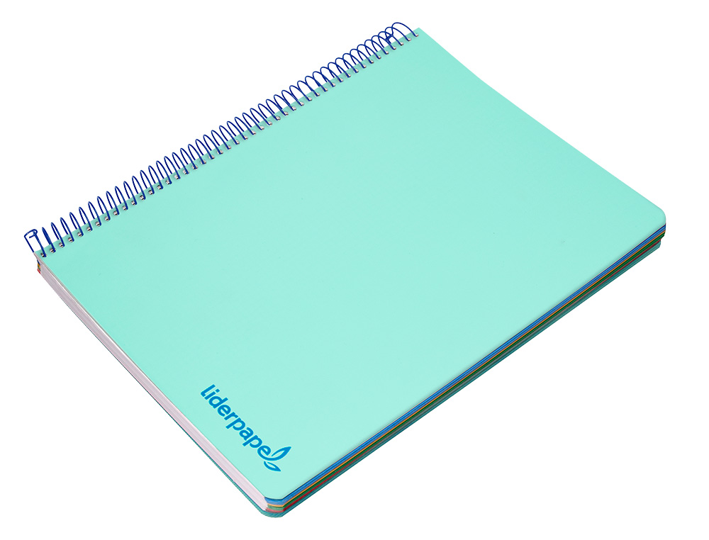CADERNO ESPIRAL LIDERPAPEL DIN A4 WONDER CAPA PLASTICO 120 F 90 GR QUADRICULA 5 MM 5 BANDAS DE CORES 4 FUROS VERDE