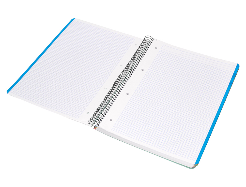CADERNO ESPIRAL LIDERPAPEL DIN A4 WONDER CAPA PLASTICO 120 F 90 GR QUADRICULA 5 MM 5 BANDAS DE CORES 4 FUROS VERDE