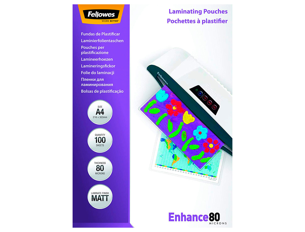 BOLSA DE PLASTIFICAR FELLOWES MATE DIN A4 80 MICRONS PACK 100 UNIDADES