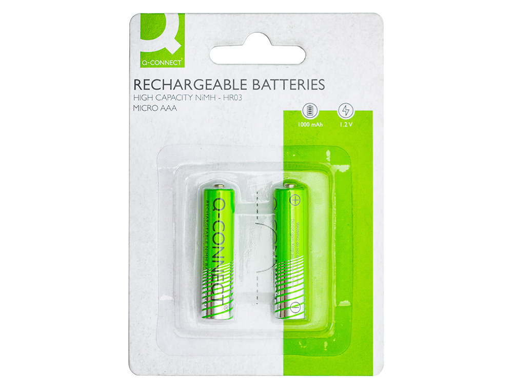 PILHA Q-CONNECT ALCALINA AAA 1000 MAH RECARREGAVEL BLISTER DE 2 UNIDADES