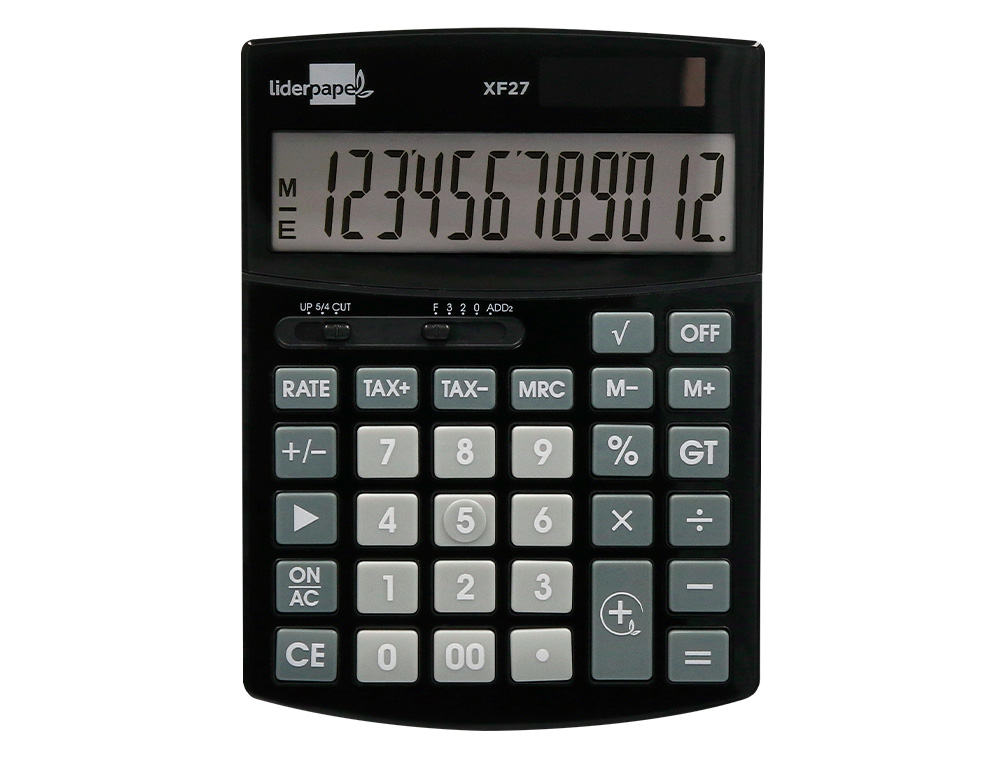 CALCULADORA LIDERPAPEL DE SECRETARIA XF27 12 DIGITOS TAXAS SOLAR E PILHAS COR PRETO 155X115X25 MM