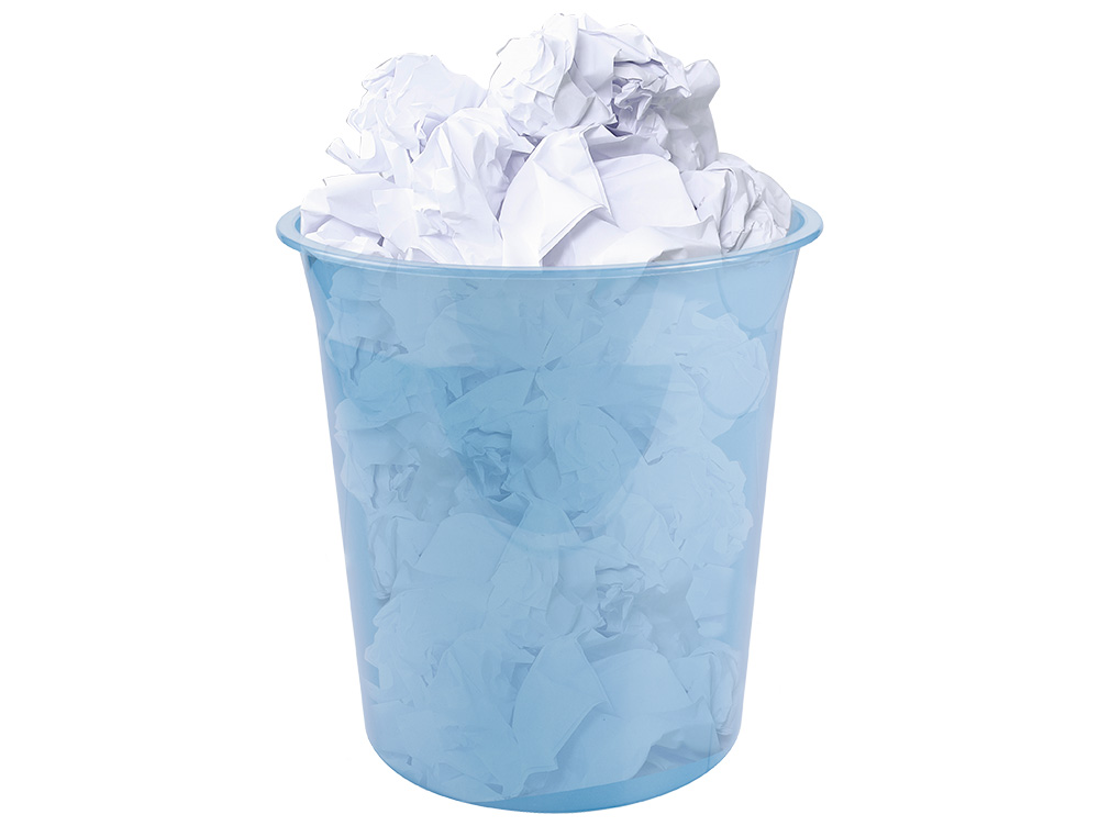 CESTO DE PAPEIS EM PLASTICO LIDERPAPEL ECOUSE 100% RECICLADO CELESTE TRANSLUCIDO 13 LITROS 275X285 MM