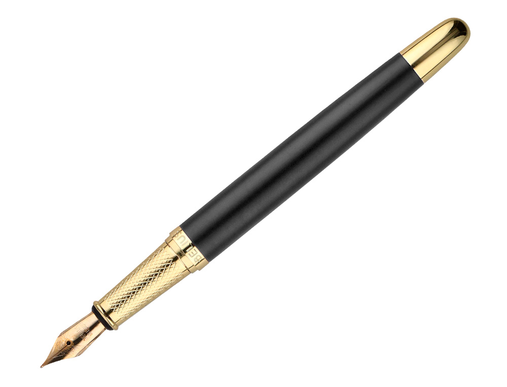 CANETA E ESTOJO BELIUS SOIREE DESENHO ART DECO PRETO E DOURADO TINTA AZUL CAIXA DESIGN
