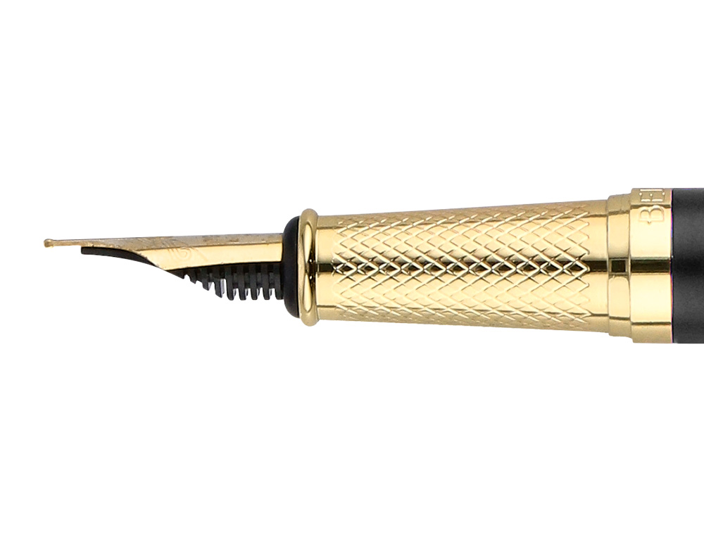 CANETA E ESTOJO BELIUS SOIREE DESENHO ART DECO PRETO E DOURADO TINTA AZUL CAIXA DESIGN