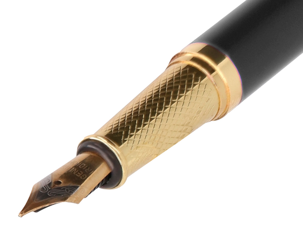 CANETA E ESTOJO BELIUS SOIREE DESENHO ART DECO PRETO E DOURADO TINTA AZUL CAIXA DESIGN
