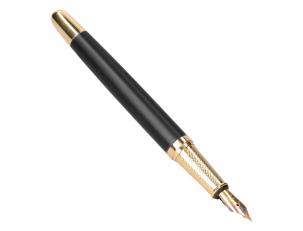 CANETA E ESTOJO BELIUS SOIREE DESENHO ART DECO PRETO E DOURADO TINTA AZUL CAIXA DESIGN