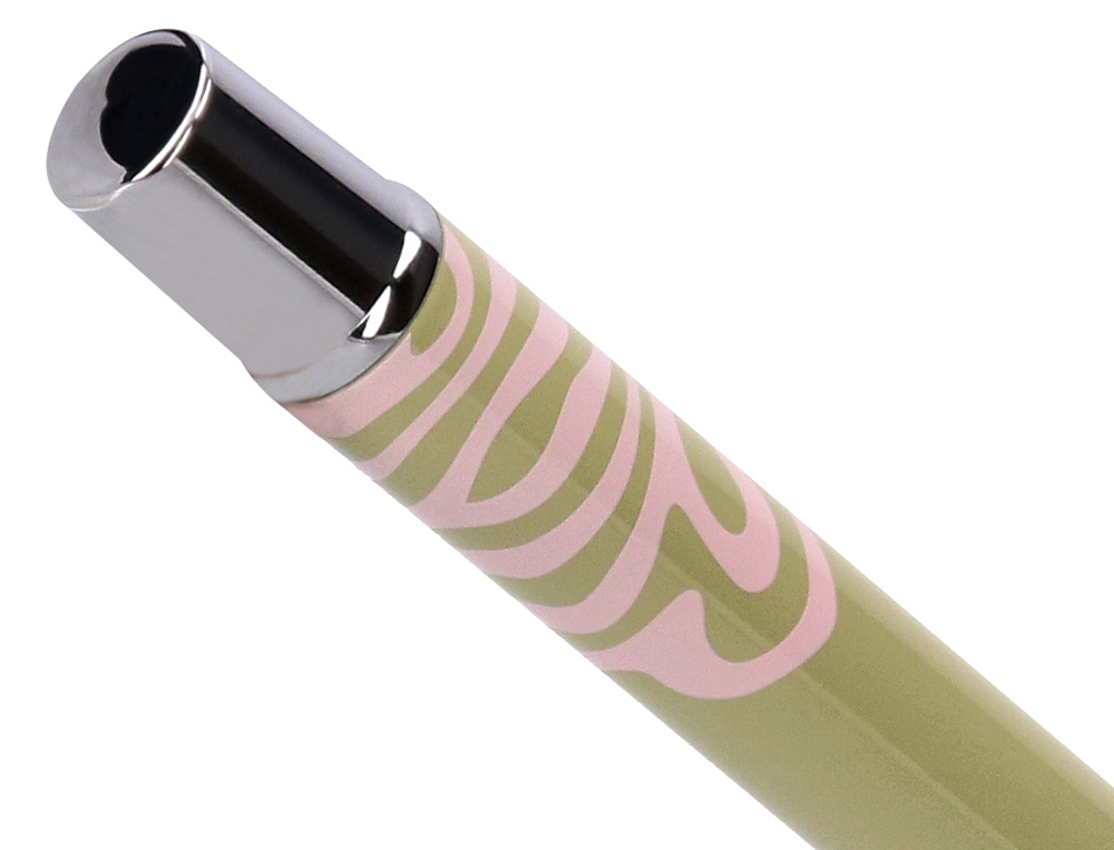 ROLLER BELIUS INK DREAMS ALUMINIO DESENHO VERDE MATCHA E ROSA PRATEADO FRASE INTERIOR CAIXA DESIGN TINTA PRETA