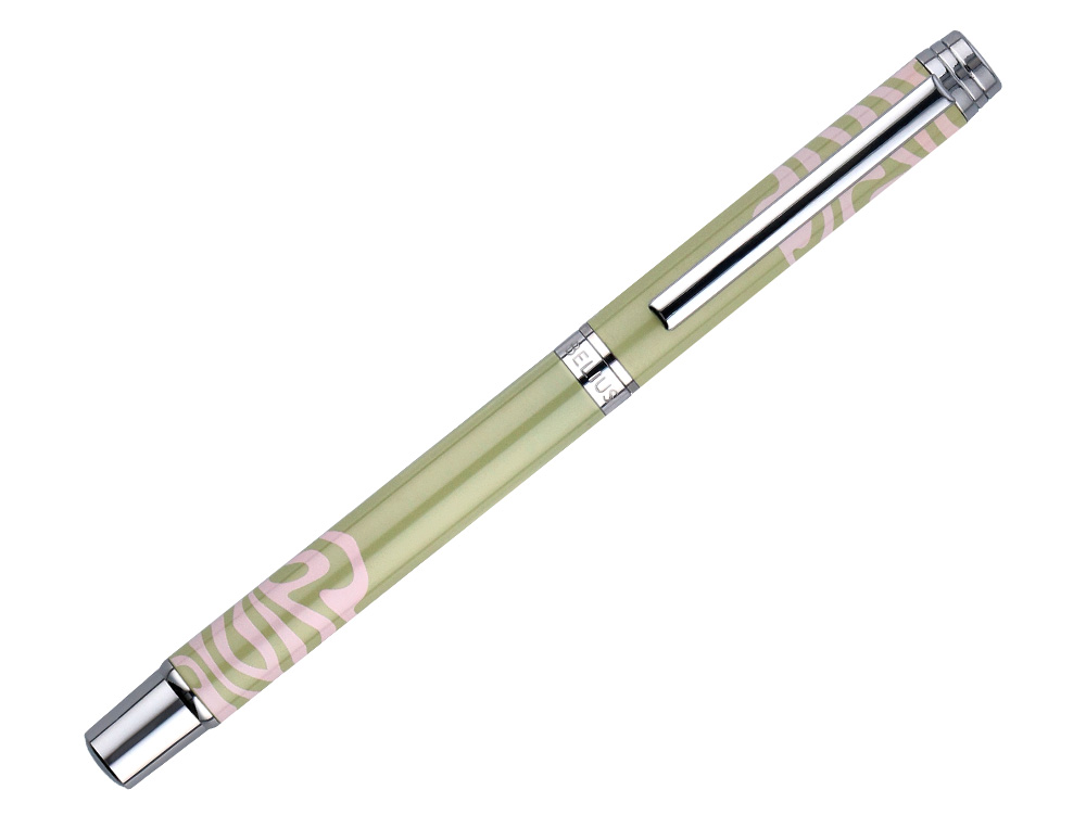 ROLLER BELIUS INK DREAMS ALUMINIO DESENHO VERDE MATCHA E ROSA PRATEADO FRASE INTERIOR CAIXA DESIGN TINTA PRETA