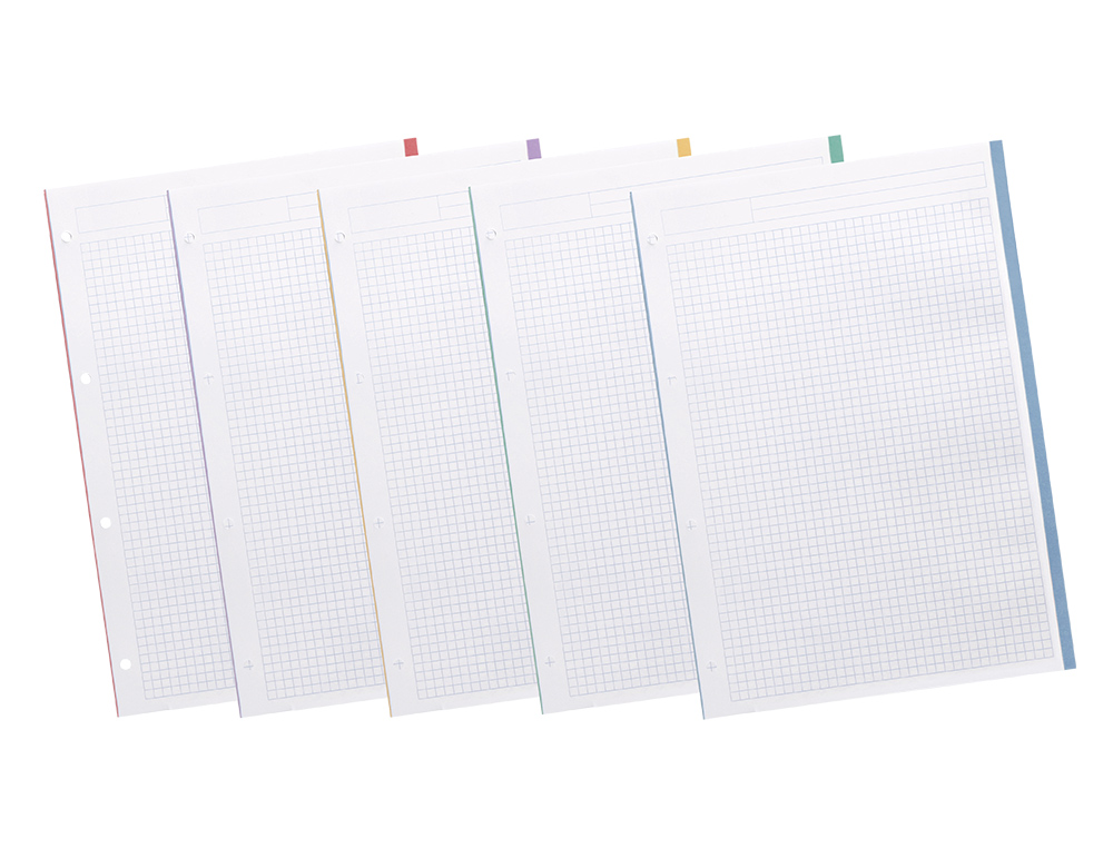 RECARGA LIDERPAPEL A4 200+50 FOLHAS 90 GR QUADRICULA 5 MM 4 FUROS BANDAS DE 5 CORES