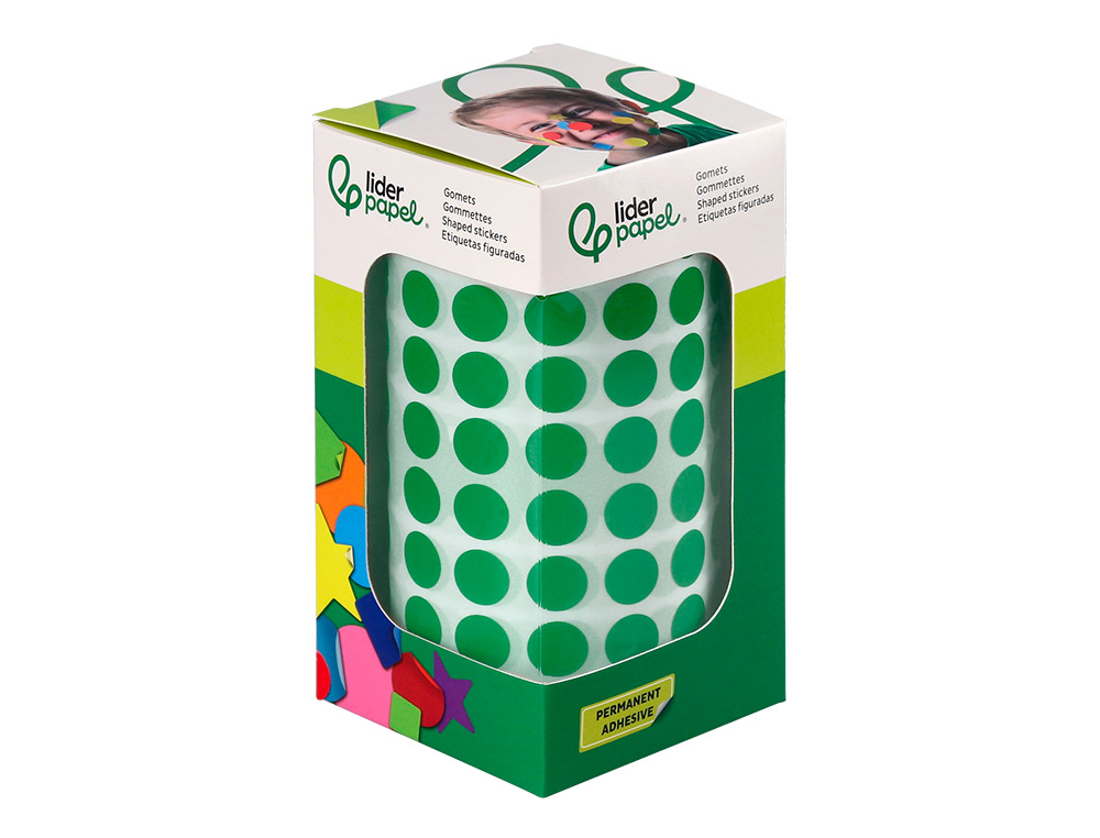 ETIQUETAS ESCOLAR LIDERPAPEL AUTOADESIVAS CIRCULOS 10,5 MM VERDE ROLO DE 6000 UNIDADES EM CAIXA DE CARTAO