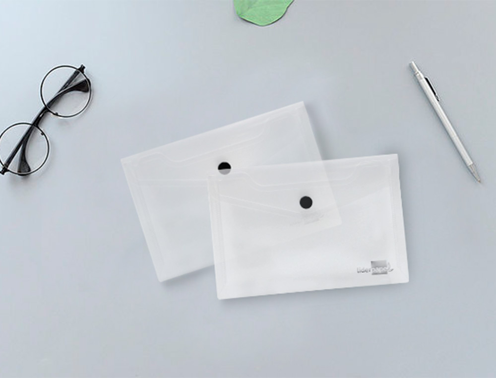 BOLSA PORTA DOCUMENTOS LIDERPAPEL COM MOLA DIN A7 TRANSPARENTE