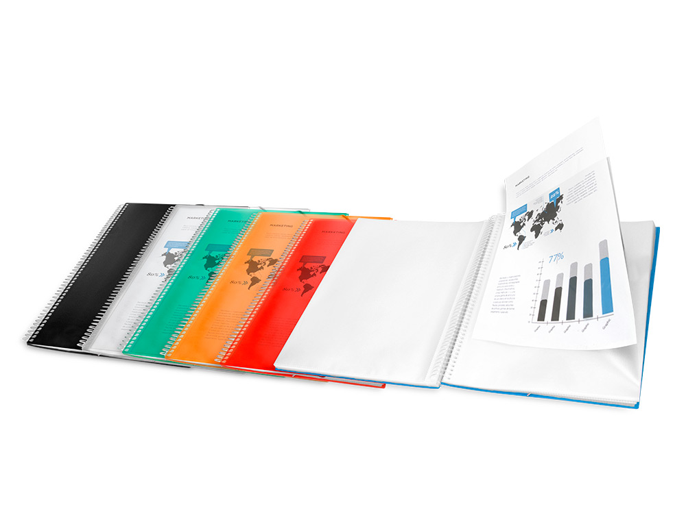 CAPA CATALOGO LIDERPAPEL COM ESPIRAL 60 BOLSAS POLIPROPILENO DIN A4 LARANJA
