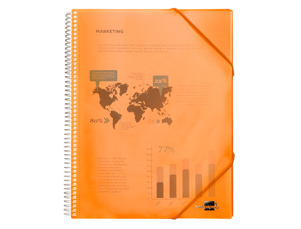 CAPA CATALOGO LIDERPAPEL COM ESPIRAL 60 BOLSAS POLIPROPILENO DIN A4 LARANJA