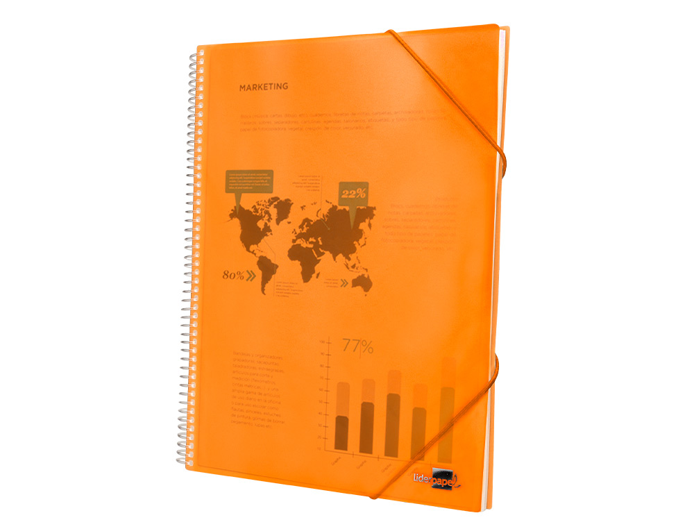 CAPA CATALOGO LIDERPAPEL COM ESPIRAL 60 BOLSAS POLIPROPILENO DIN A4 LARANJA