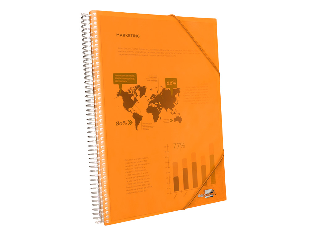 CAPA CATALOGO LIDERPAPEL COM ESPIRAL 60 BOLSAS POLIPROPILENO DIN A4 LARANJA