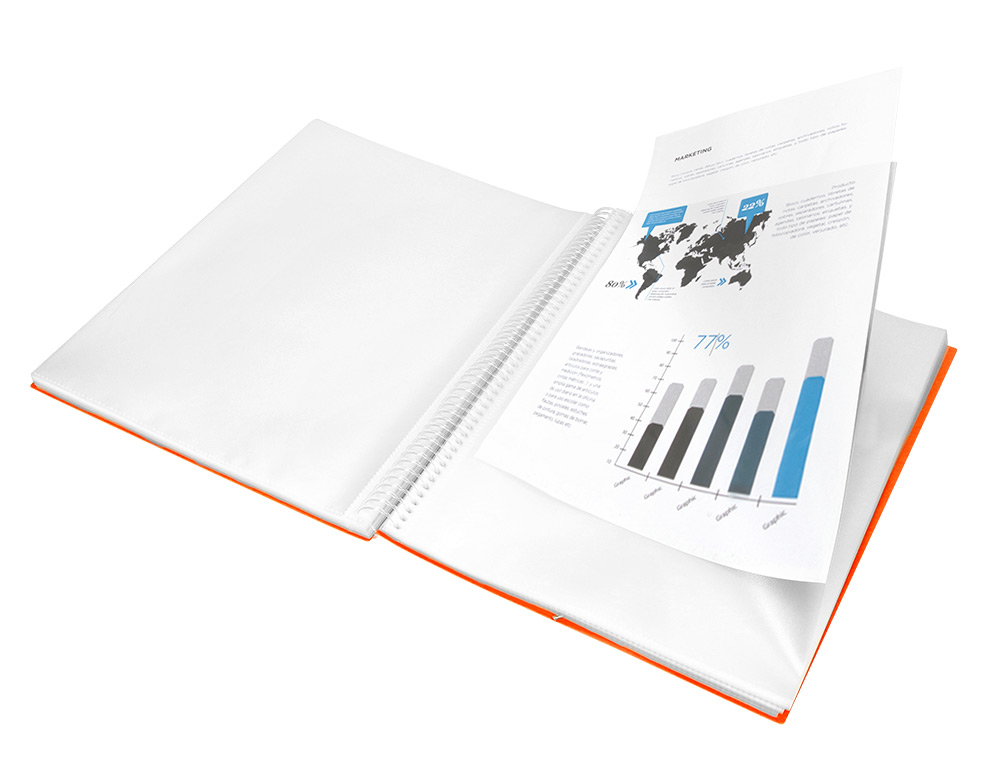 CAPA CATALOGO LIDERPAPEL COM ESPIRAL 60 BOLSAS POLIPROPILENO DIN A4 LARANJA
