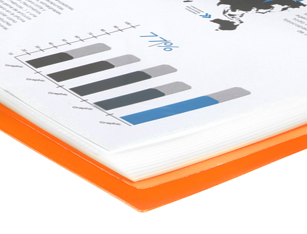 CAPA CATALOGO LIDERPAPEL COM ESPIRAL 60 BOLSAS POLIPROPILENO DIN A4 LARANJA